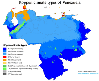 A Köppen climate classification map of Venezuela