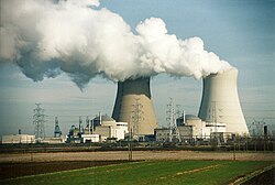 Some nuclear reactors make use of cooling towers to condense the steam exiting the turbines. All steam released is never in contact with radioactivity.
