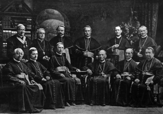 Catholic clergy at the consecration of the Sacred Heart Cathedral, Sarajevo (1889).