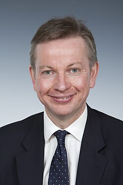 Gove smiling in front of a light grey background