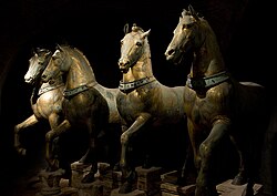 The four bronze horses that were once in the Hippodrome of Constantinople are today put on display in Venice.