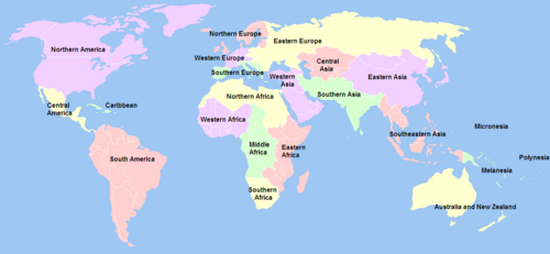 Statistical subregions as defined by the United Nations Statistics Division[1]
