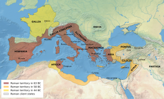 The Roman Empire and satellite states, prior to the outbreak of civil war c. 49 BC
