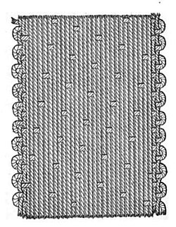 Satin weave. The warp yarns are shown running top to bottom, weft running sideways folding at each side. In this case, each warp thread floats over 15 weft threads, then passes under one weft thread, then floats for 15 more threads.