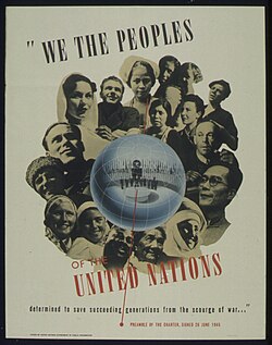World War II poster with the first line of the Preamble, "We the peoples of the United Nations"