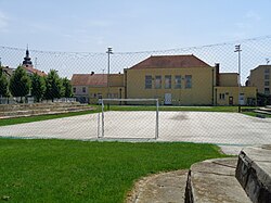 An outdoor handball court