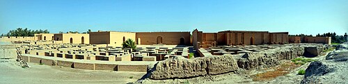 Panorama view of the reconstructed Southern Palace of Nebuchadnezzar II, 6th century BC, Babylon, Iraq.