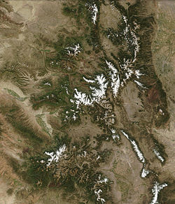 A satellite image of the Rocky Mountains in the state of Colorado.
