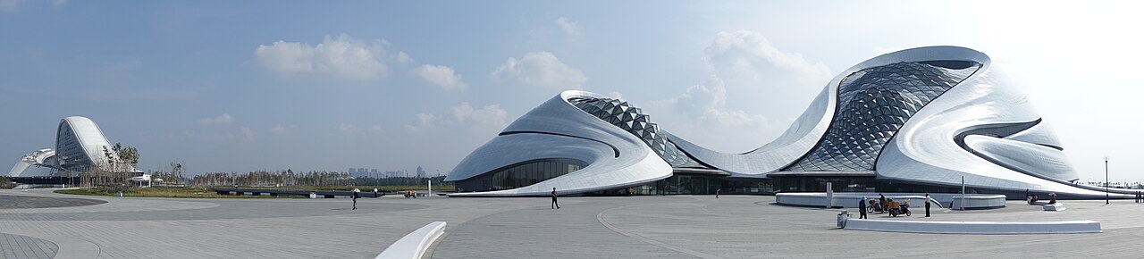 Harbin Grand Theatre, designed by MAD Studio. Located in Harbin's Songbei District, the opera house is surrounded by wetlands and waterways of Songhua River.