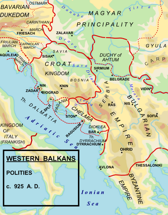 Kingdom of Croatia c. 925, during the reign of King Tomislav