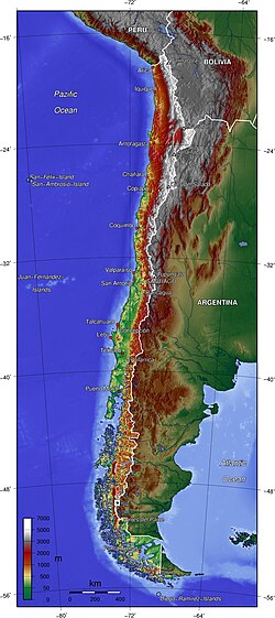 Topographic map of Chile