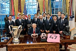 Inter Miami celebrating their 2025 MLS Cup win at the White House