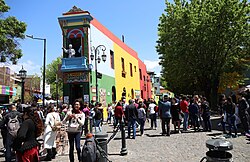 Tourists visiting Caminito in La Boca of Genoese Origin.