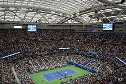 Arthur Ashe Stadium with the roof closed in 2018.