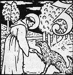 St. Francis talking to the wolf of Gubbio (Carl Weidemeyer [de], 1911)