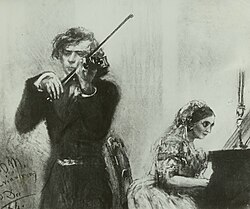 Violinist Joseph Joachim and pianist Clara Schumann. Joachim and Schumann debuted many of the chamber works of Robert Schumann, Johannes Brahms and others.