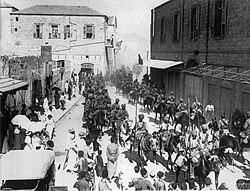 Indian troops marching in Haifa in 1918