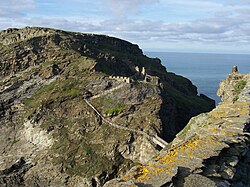 Remains of Tintagel Castle, reputedly King Arthur's birthplace[108]