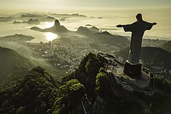 The Cristo Redentor statue towers over Rio de Janeiro.