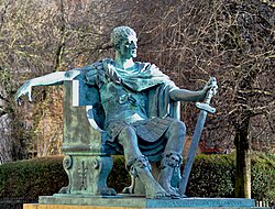 Modern statue of Constantine I at York, where he was proclaimed Augustus in 306.