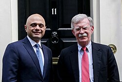 Javid meeting John Bolton, United States National Security Advisor, at 11 Downing Street in 2019