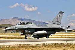 The F-16BM (S. No. 84606) from the No. 11 Squadron "Arrows" which shot down one of the Indian jets in 2019