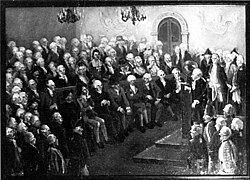 Immanuel Kant, lecturing to Russian officers—by I. Soyockina / V. Gracov, the Kant Museum, Kaliningrad