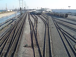 Yard for Amtrak equipment, located next to the Los Angeles River. The two tracks on the left are the mainline.