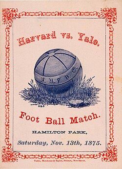The 1875 program for the Harvard vs. Yale game played using rugby rules