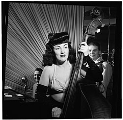 Double bass player Vivien Garry playing a show in New York City in 1947