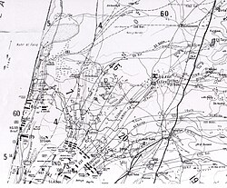 Falls Map 20 detail. Capture of Nahr el Faliq and advance towards Tulkarm; attack on Tabsor defences and advance to Et Tire