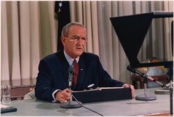 Johnson delivers a speech announcing his withdrawal on March 31
