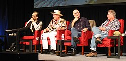 "Legendary Artists: Sounds of San Francisco" at an Audio Engineering Society convention in 2012. Left to right: Mario Cipollina, Peter Albin, Joel Selvin, McDonald