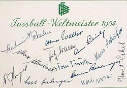Card autographed by coach Sepp Herberger and the 11 German players that appeared in the final