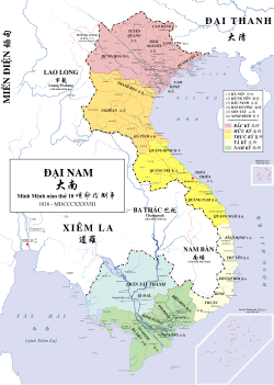 Vietnam's territories around 1838, during the Vietnamese occupation of Cambodia