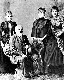 Władysław Skłodowski and daughters (from left) Maria, Bronisława, and Helena, 1890