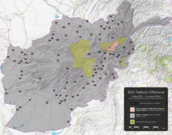 A map of Afghanistan showing the 2021 Taliban offensive