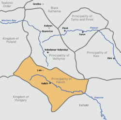 Map of the Principality of Galicia in the 13th century, which formed the nucleus of what later became Galicia