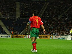 Figo as captain of Portugal in 2005