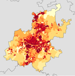 Population density in Gauteng <1 /km² 1–3 /km² 3–10 /km² 10–30 /km² 30–100 /km² 100–300 /km² 300–1000 /km² 1000–3000 /km² >3000 /km²