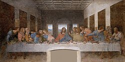 The Last Supper in the Santa Maria delle Grazie Church in Milan, Italy, a late 1490s mural painting by Leonardo da Vinci, depicting the Last Supper of Jesus and his twelve apostles, depicts the final meal of Jesus before his crucifixion and death.