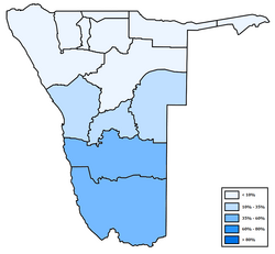 The geographical distribution of Afrikaans in Namibia
