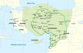 The Hittite Empire at its greatest extent under Suppiluliuma I (c. 1350–1322 BC)