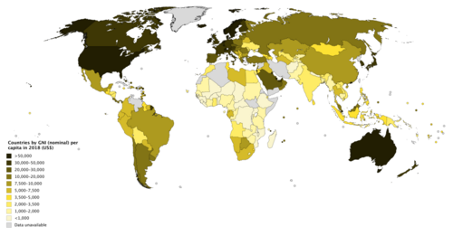 Countries by nominal GNI per capita according to the Atlas method (2018)