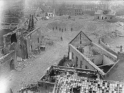 Mine crater in the road through Athies, Pas-de-Calais, to impede the British follow-up
