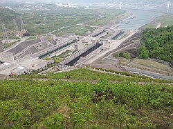 The other end of Three Gorges Dam lock. Note the bridge in the background.