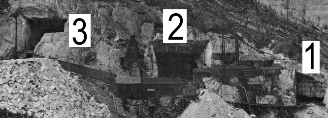 As of 1914: Quarries 1, 2 and 3 of the Colorado-Yule Marble Company. Quarry opening span is approximately 500 feet (150 m) from right side of #1 to left side of #3.