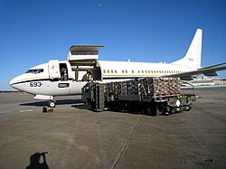US Navy C-40A Clipper being loaded with cargo at Naval Air Station Jacksonville