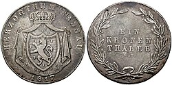 Kronenthaler of Nassau, 1817, accepted for 2.7 South German gulden.