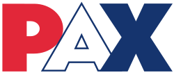 The network's original logo as Pax TV (a.k.a. Pax, stylized as "PAX"), used from August 31, 1998, to June 30, 2005. An initial version (as well as a prototype logo used prior to launch) featured a dove above the "X."[3]